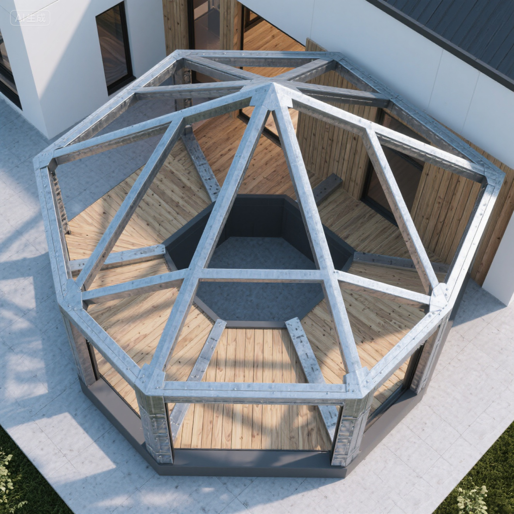 jimeng-2025-08-12-1298-现代豪华多边形装配式木屋钢结构基础可定制扩建